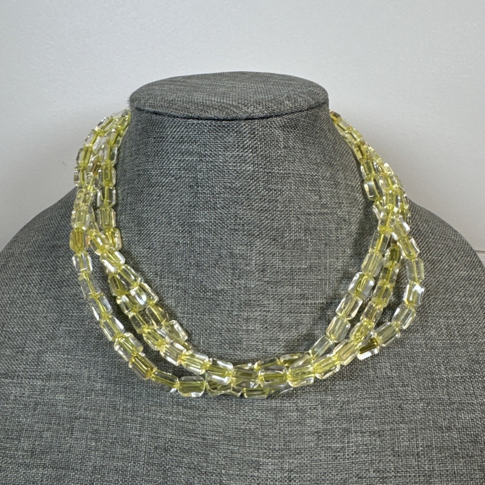 Chunky Yellow Acrylic Bead Necklace, Handmade Statement Jewelry 3 strand